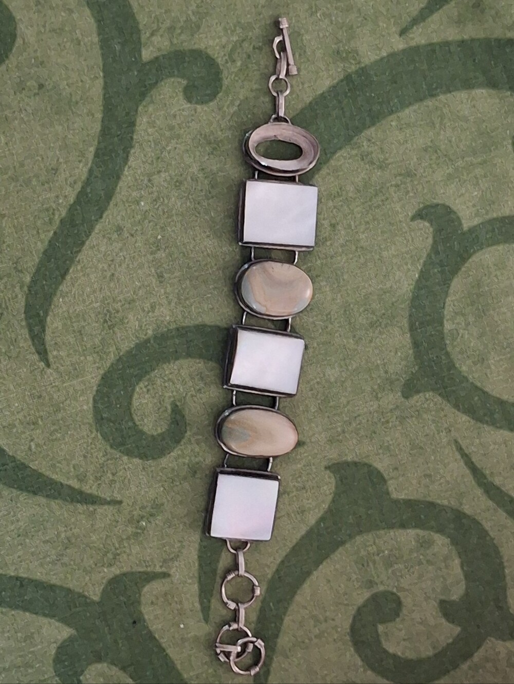 Sterling Silver Link Bracelet Indescent White and Cream Stones MISSING 1 Stone